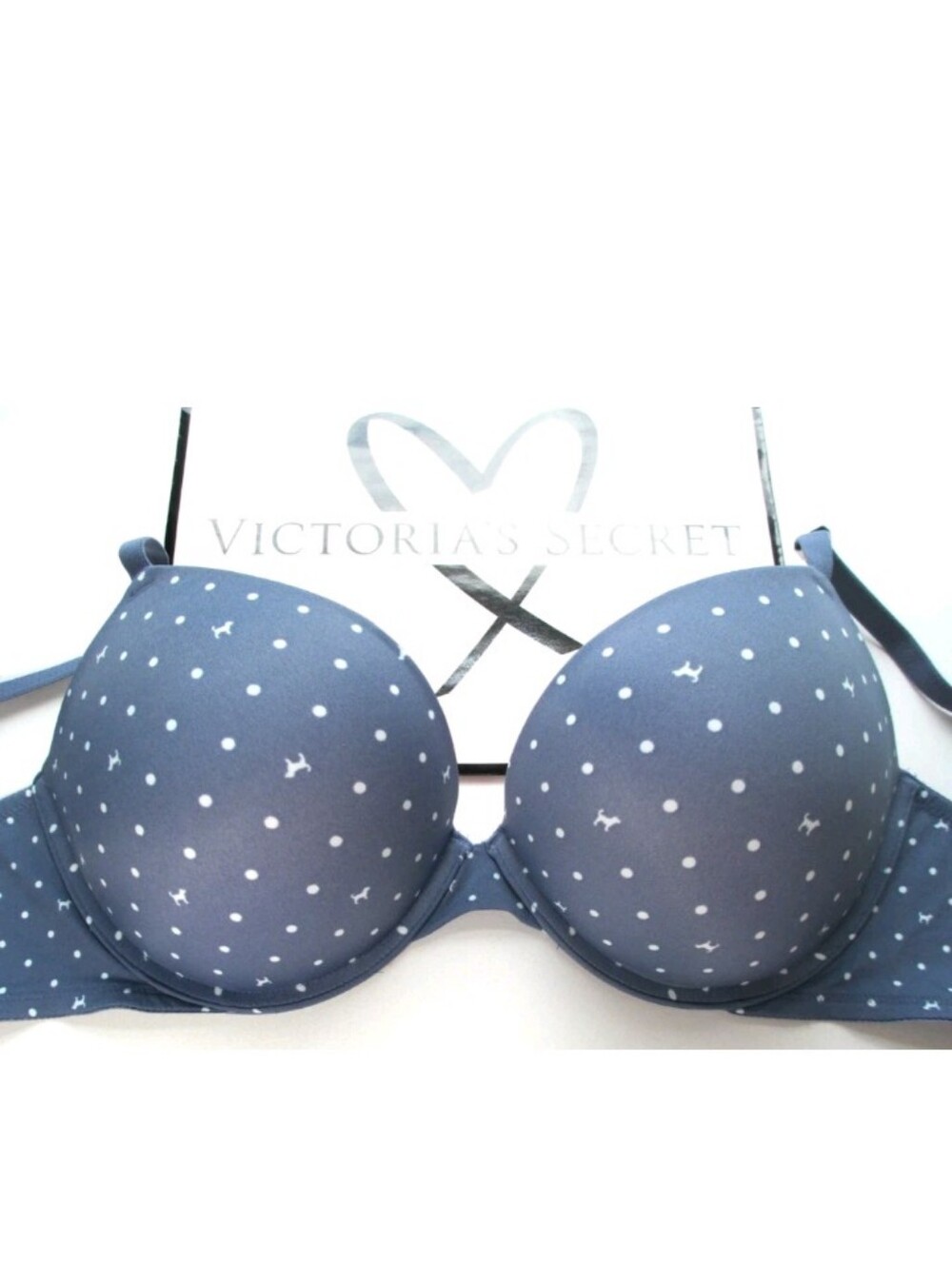 VICTORIA'S SECRET PINK Super Push-Up Bra 36D 38B 38C 38D 38DD 40B Blue Polka Dot